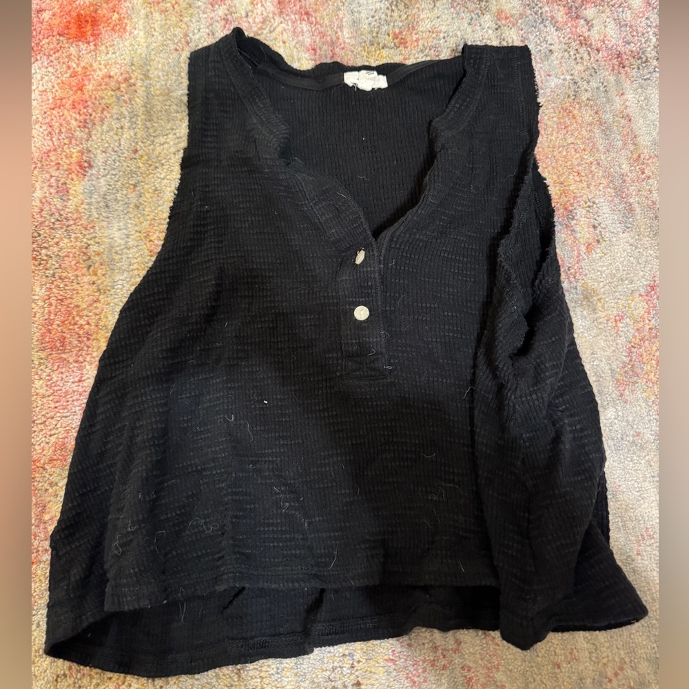 Aerie Black Textured Tank Top